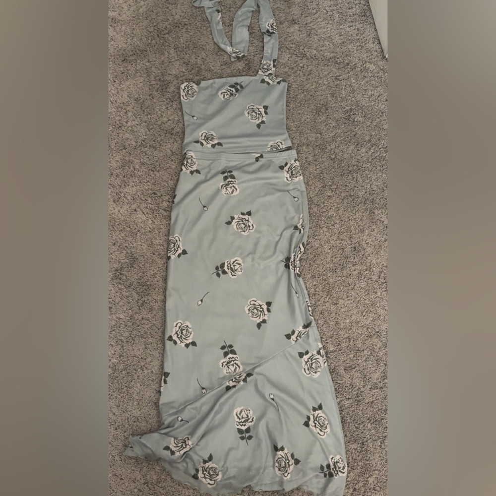 Cider Floral Dress in Light Blue and White